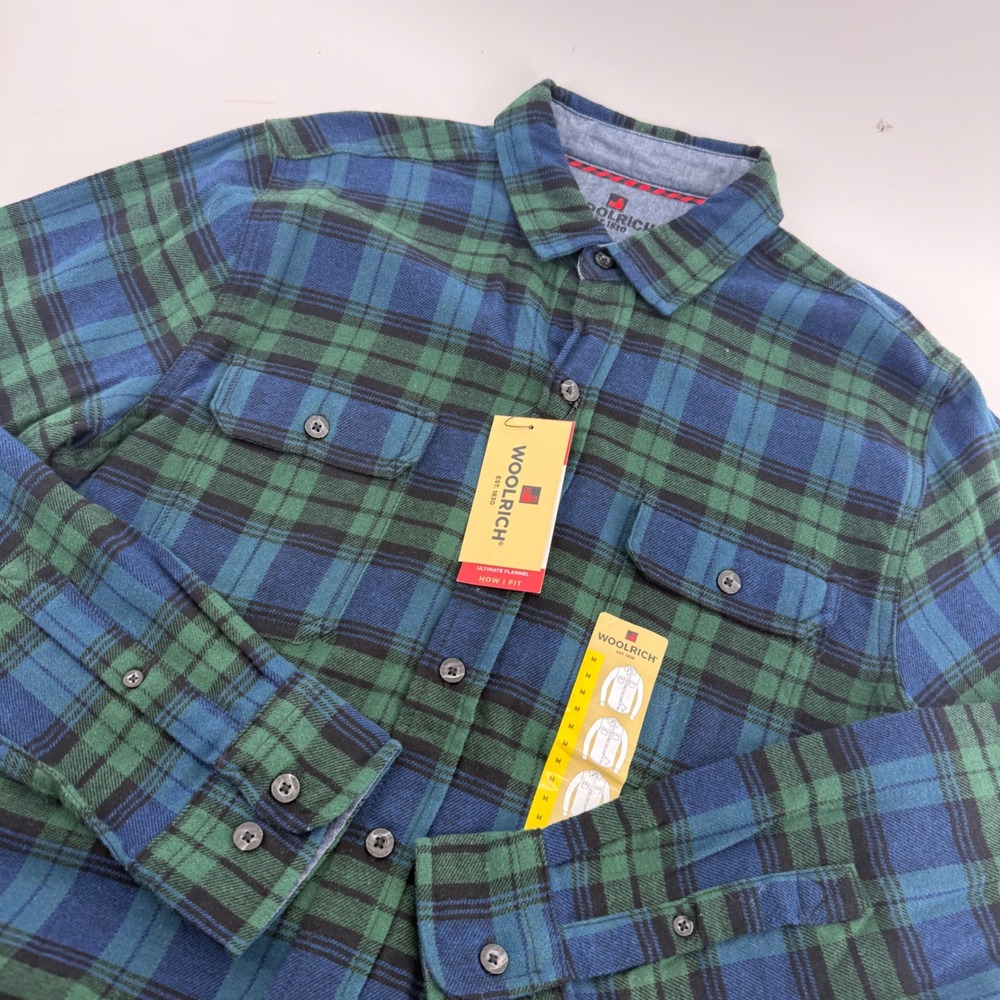 Woolrich Mens Ultimate Flannel Shirt Black Forest Plaid Cotton HMT0687S Size M